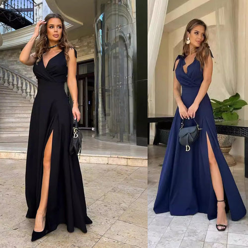 Elegant maxi dress for women with side slit and tie-up straps Amarae