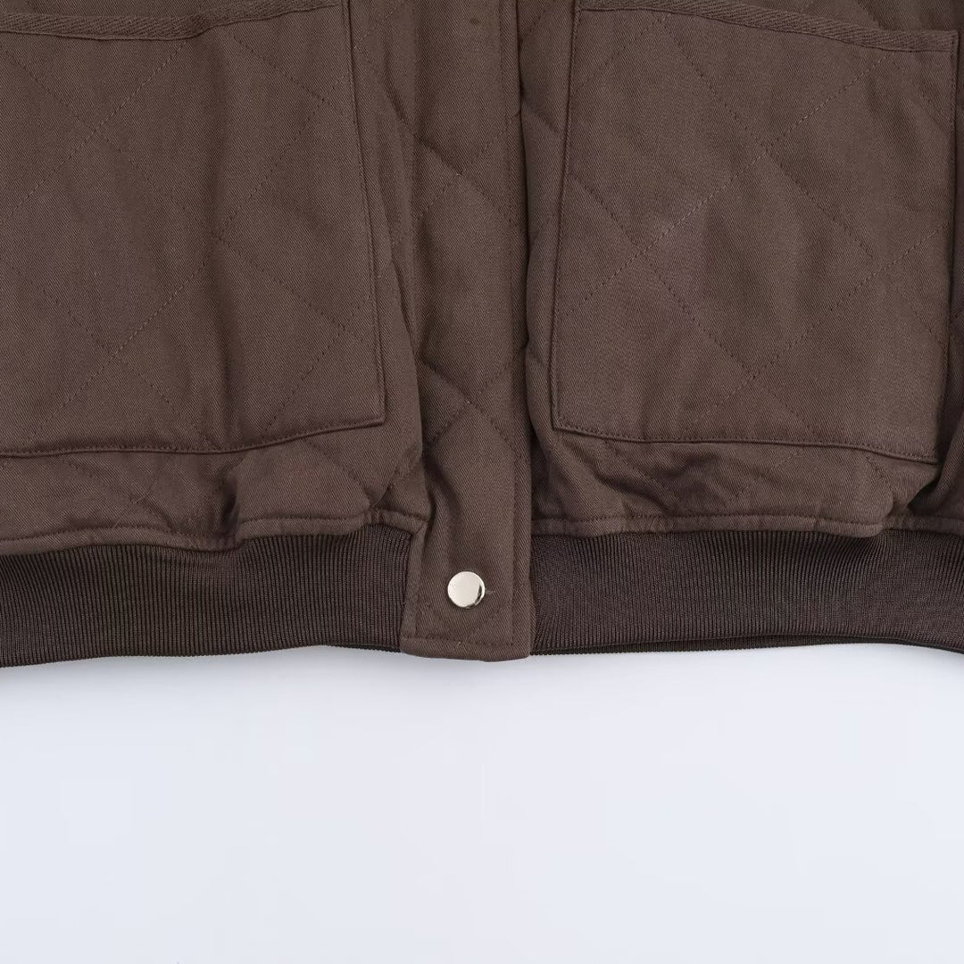 Women Oversized Quilted Blouson with Raglan Sleeves and Patch Pockets Amarae