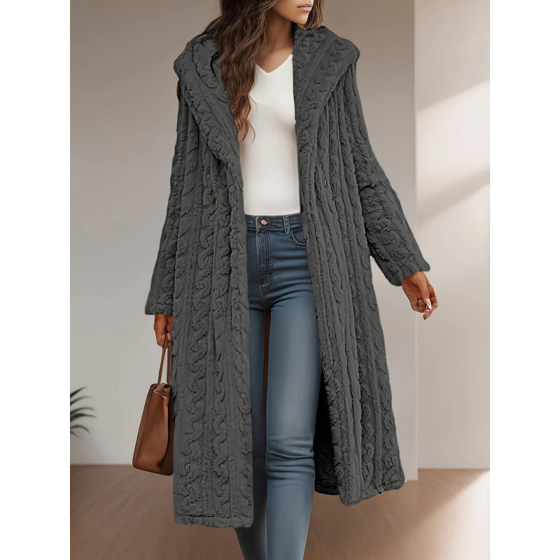 Knit coat for women with oversized collar and original cable pattern Lune London