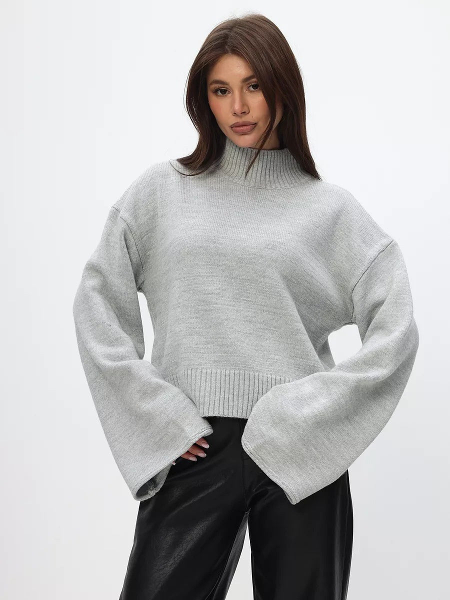 Pull en maille épaisse pour femme avec col montant et manches volumineuses Chic & Stil