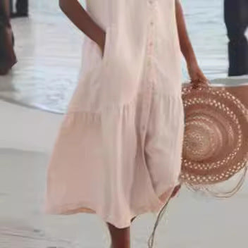 Airy maxi dress for women with button placket and practical pockets Lune London