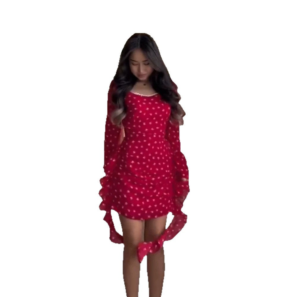 Women's Fitted Ruched Mini Dress with Square Neckline, Puff Sleeves, and Side Ruffle Ties Amarae