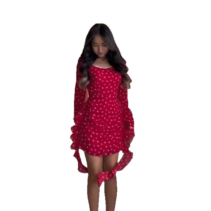 Women's Fitted Ruched Mini Dress with Square Neckline, Puff Sleeves, and Side Ruffle Ties Amarae