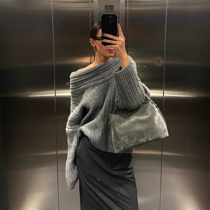 Women's Oversized Chunky Knit Sweater with Hood, Drop Shoulder and Textured Ribbed Look Amarae