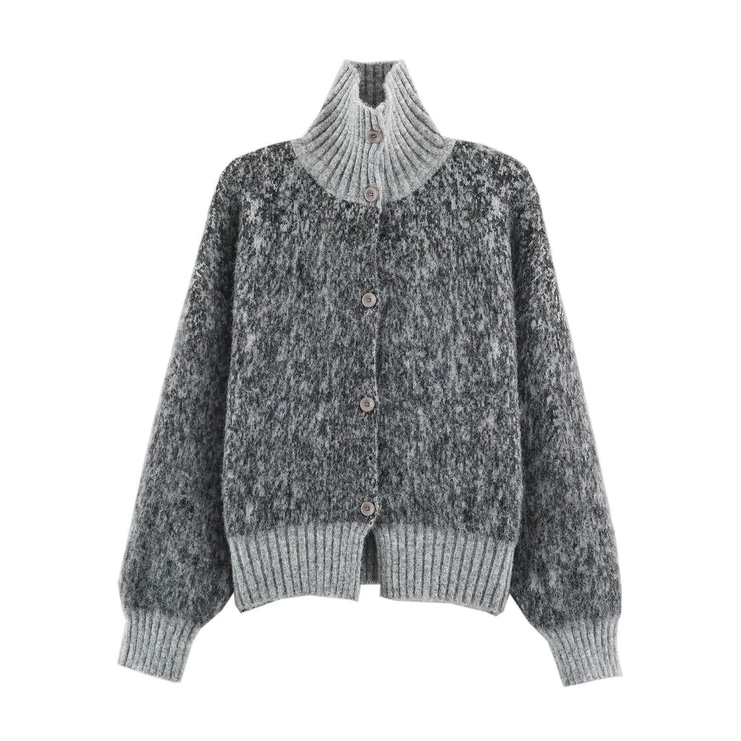 Women Oversized Cardigan made of plush material with high ribbed collar and button placket Amarae