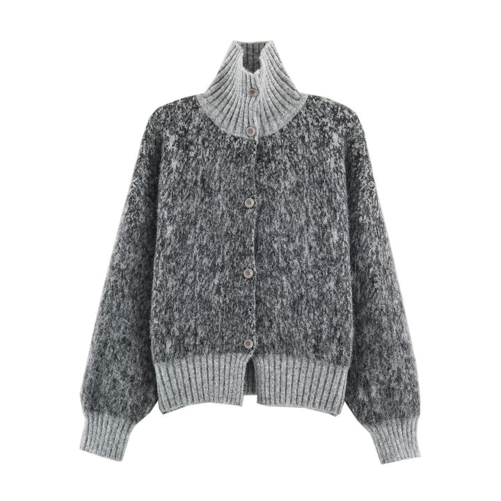 Women Oversized Cardigan made of plush material with high ribbed collar and button placket Amarae
