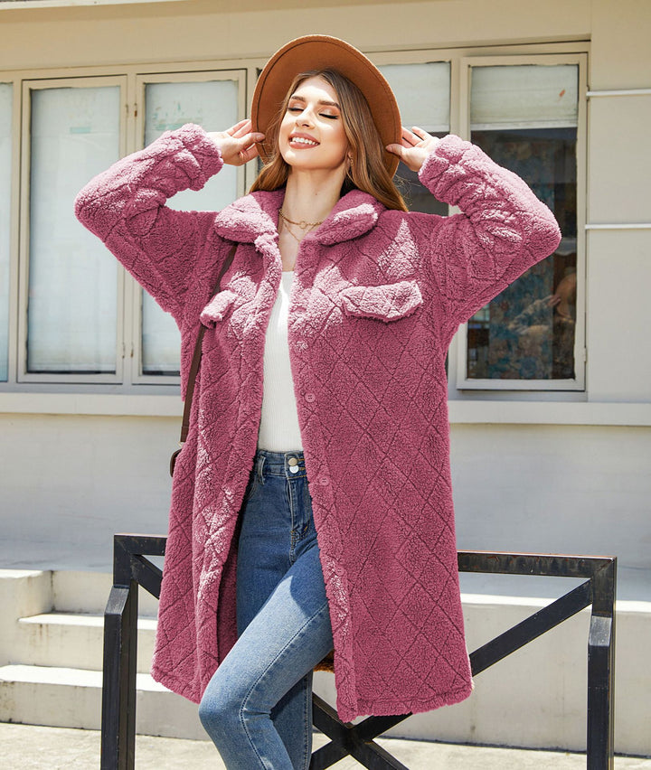 Oversized plush coat for women with large pockets and textured design Lune London