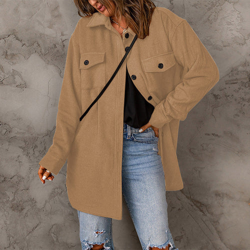 Amarae women's versatile oversized shirt jacket with patch pockets and button closure