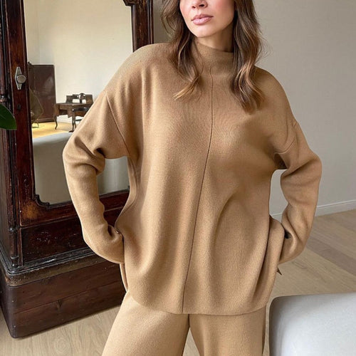 Women relaxed fit knitted jumpsuit with high collar Amarae