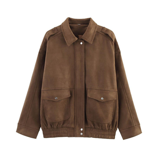 Women's faux leather jacket with practical pockets and elastic waist Amarae