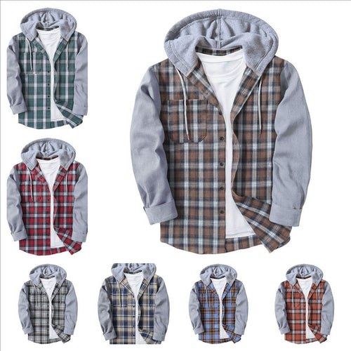 Casual flannel shirts for men with hood and two patch pockets Amarae