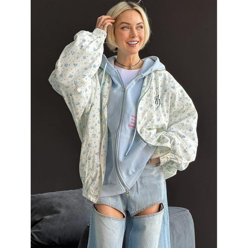 Ladies casual oversized jacket with floral pattern Amarae