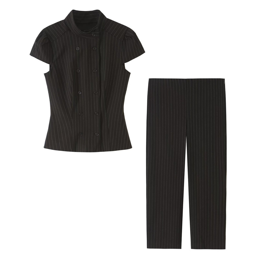 Women's high-waisted straight-cut pinstripe trousers with cropped length Amarae