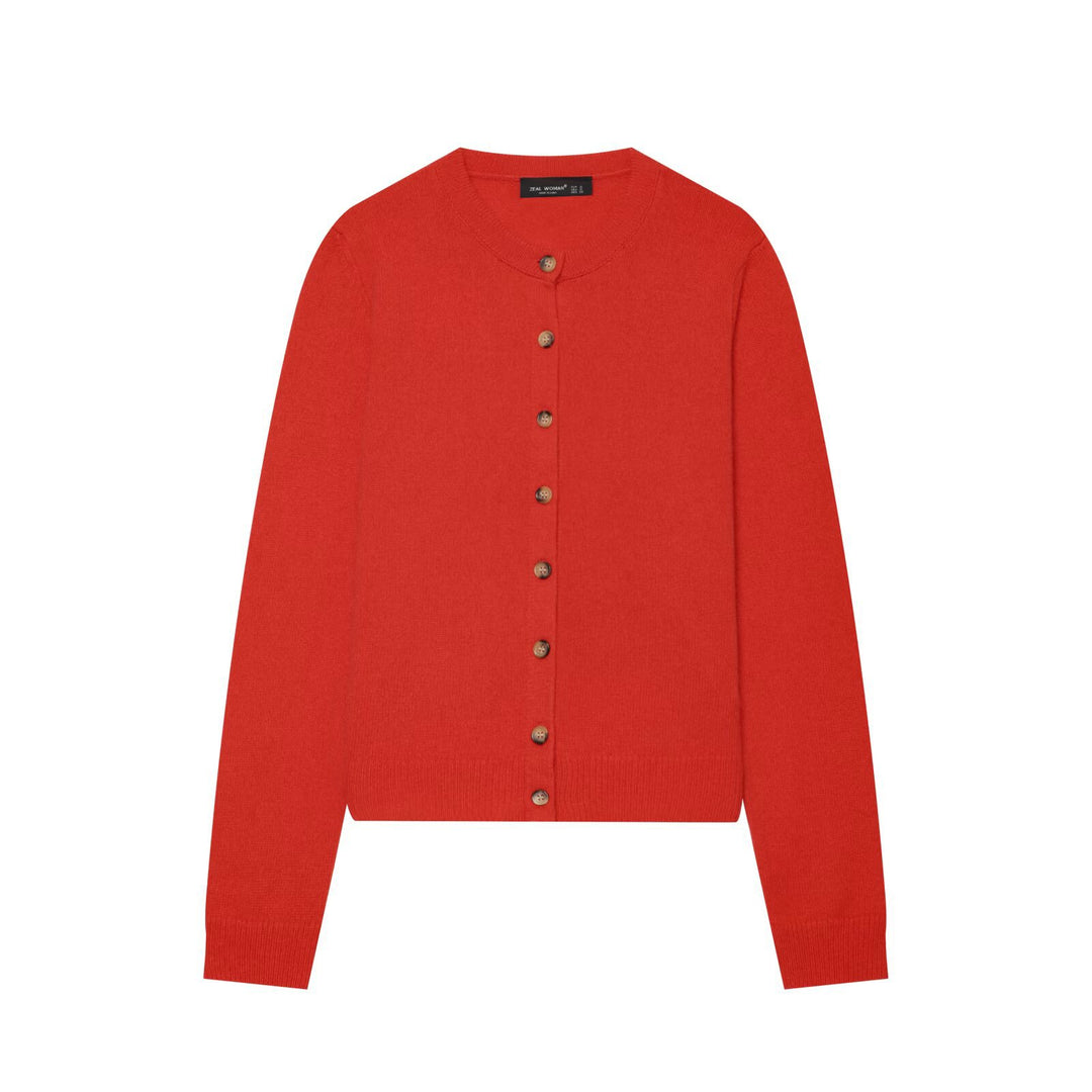 Women's fine knit cardigan with round neckline and full button placket Amarae