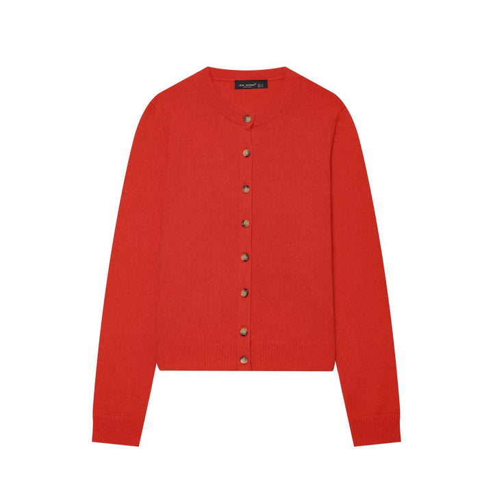 Women's fine knit cardigan with round neckline and full button placket Amarae