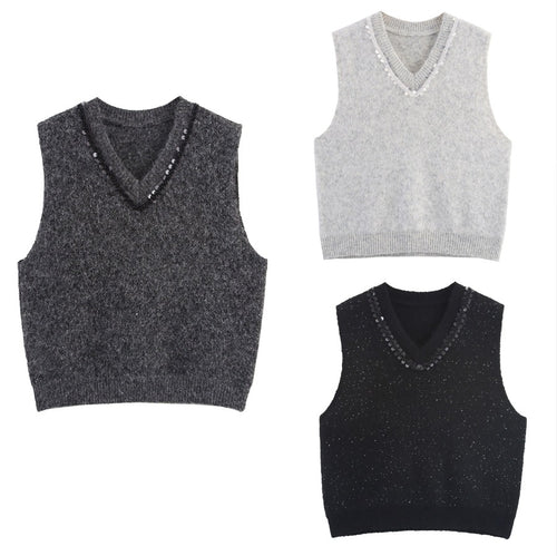 Ladies elegant sleeveless knitted sweater with sparkling appliqués Amarae
