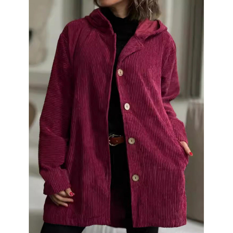 Ladies cozy hooded jacket in fine ribbed fabric Lune London