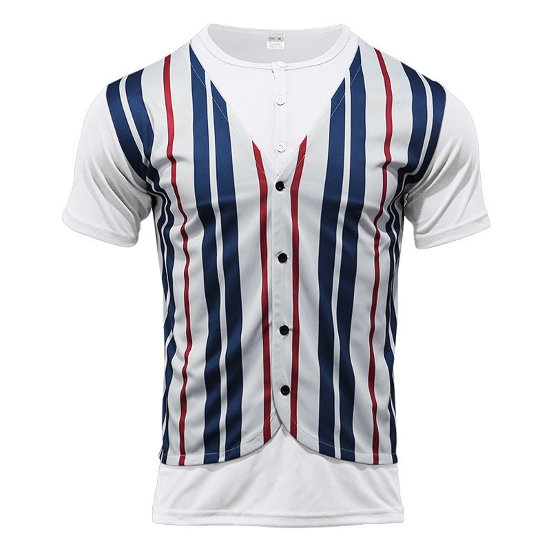 Short-sleeved shirt for men with a sporty striped look and button placket Lune London