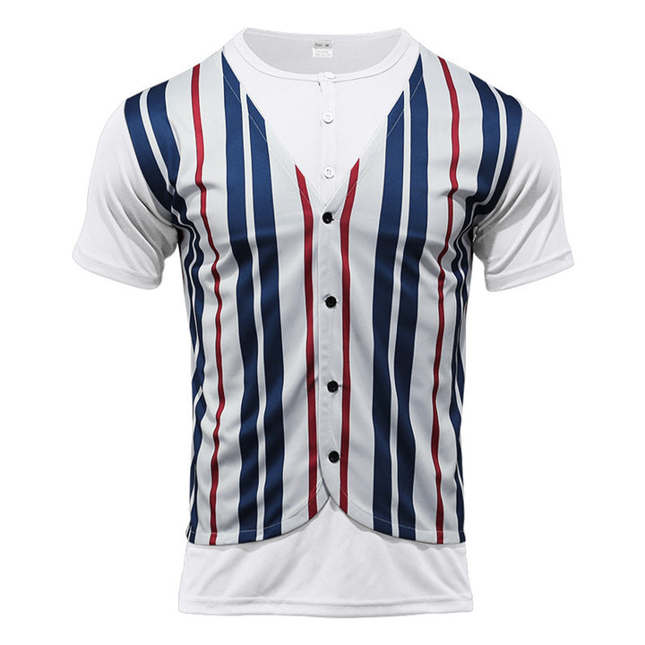 Short-sleeved shirt for men with a sporty striped look and button placket Lune London