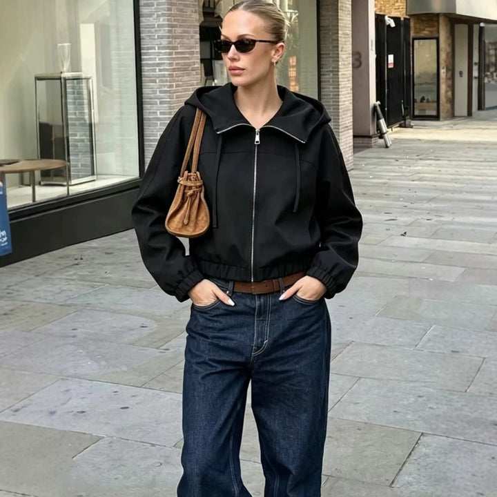 Women Light Hooded Jacket Cropped with Elastic Hem Amarae