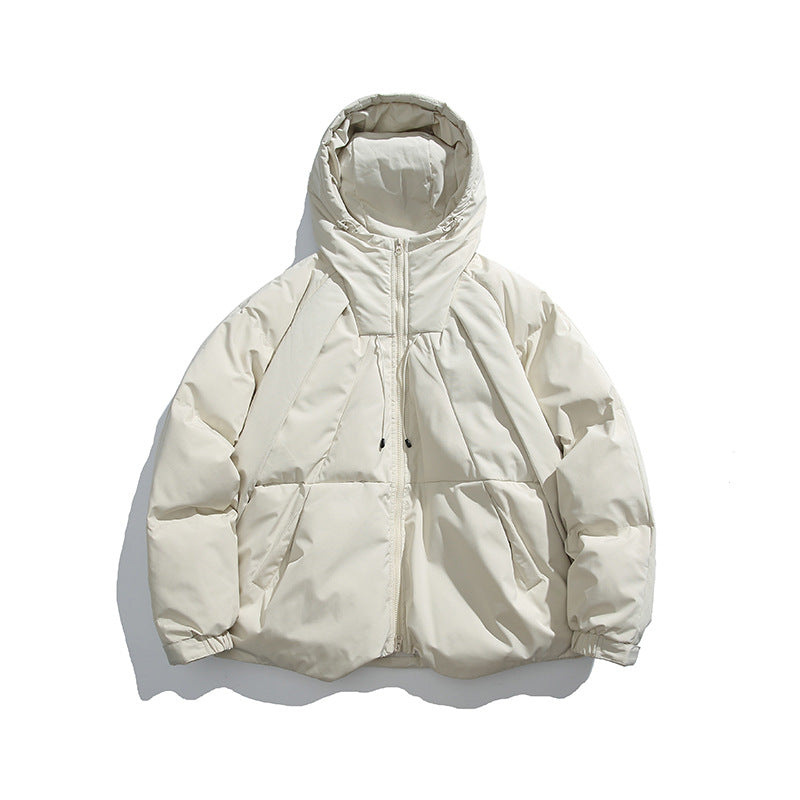 Unisex Boxy-padded hoodie with high stand-up collar and drawstring hem Amarae