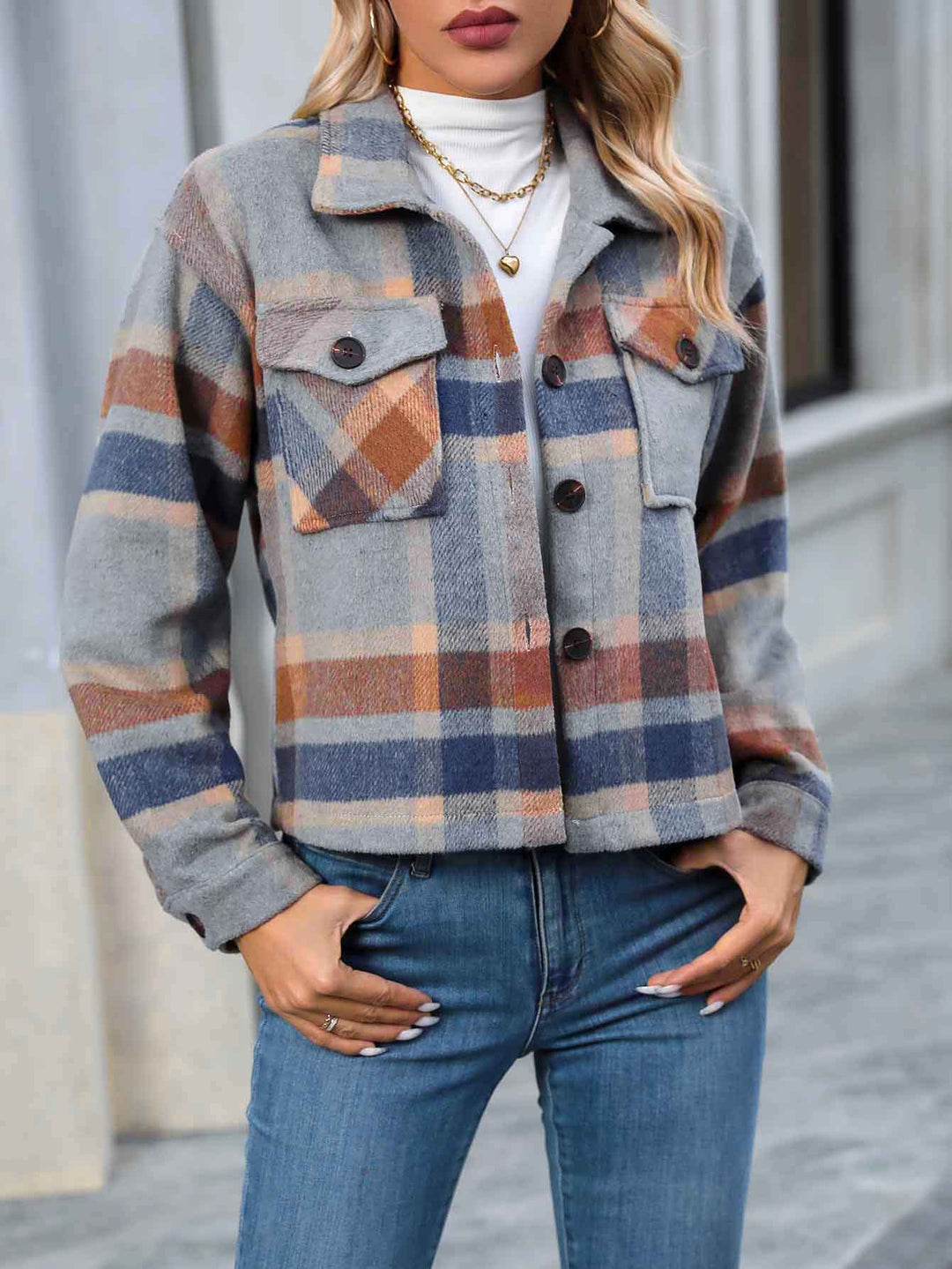Ladies Checked Flannel Jacket with Pockets Amarae