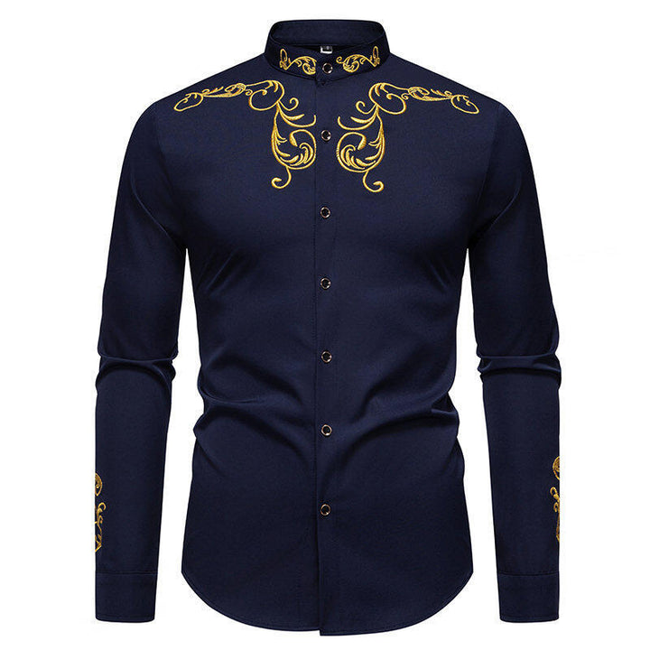 Men's long sleeve shirt with elegant embroidery and modern collar Lune London
