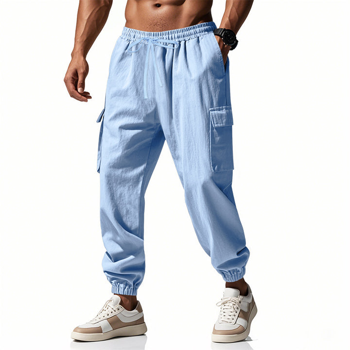 Men's Casual Cargo Pants with Elastic Waist and Practical Side Pockets Lune London