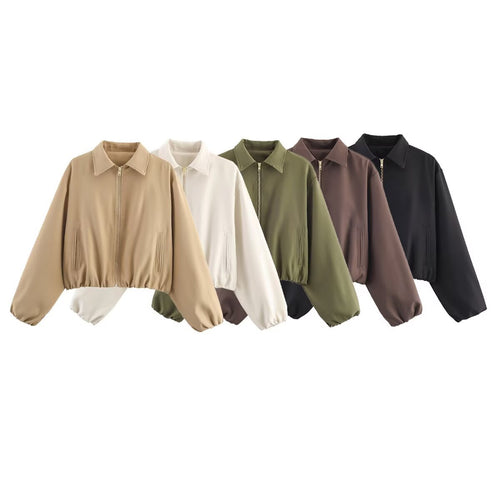 Fashionable cropped women's jacket with decorative zipper and elastic hem Amarae