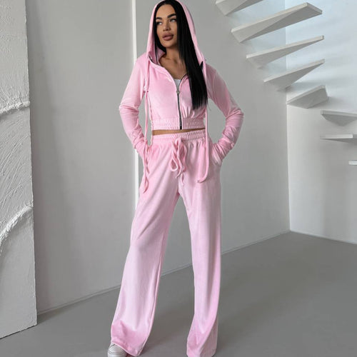 Women's Velvet Lounge Set with Tailored Hoodie and Elastic Pants Chic & Stil