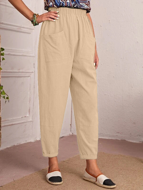Ladies Comfortable Summer Pants with Elastic Waist and Practical Pockets Lune London
