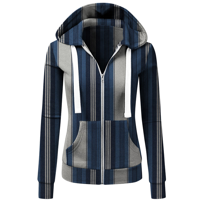 Women's Striped Hooded Jacket with Zipper, Kangaroo Pocket and Drawstring Amarae