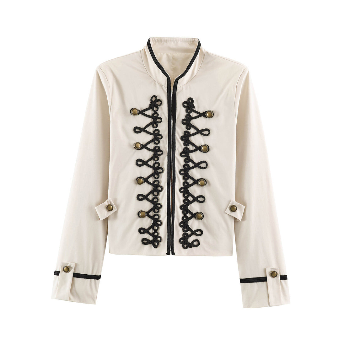 Women's Cropped Jacket in Sailor-Military Mix with Decorative Cords and Brass Buttons Amarae