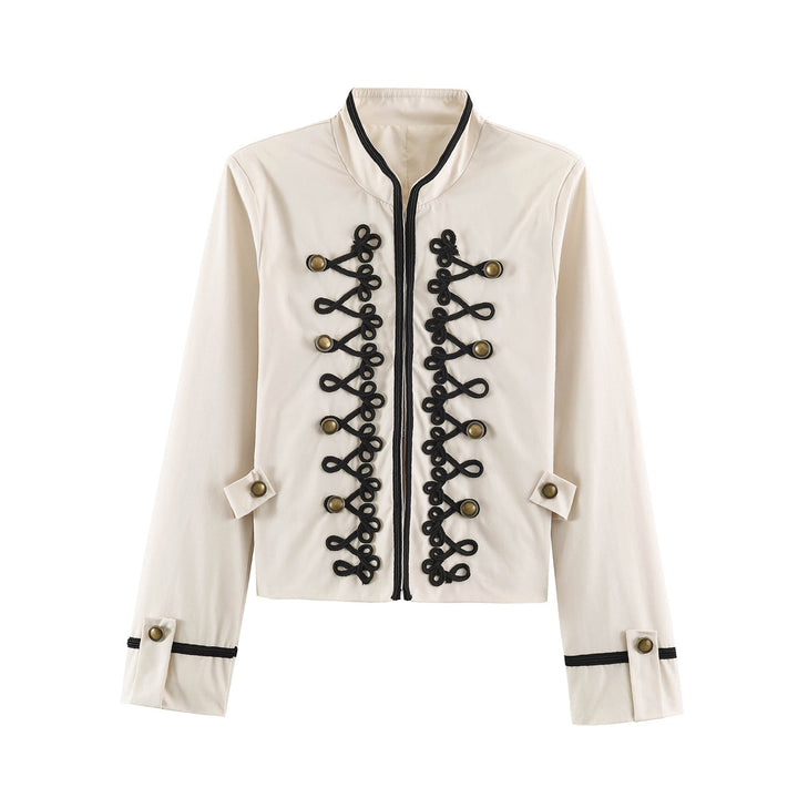 Women's Cropped Jacket in Sailor-Military Mix with Decorative Cords and Brass Buttons Amarae