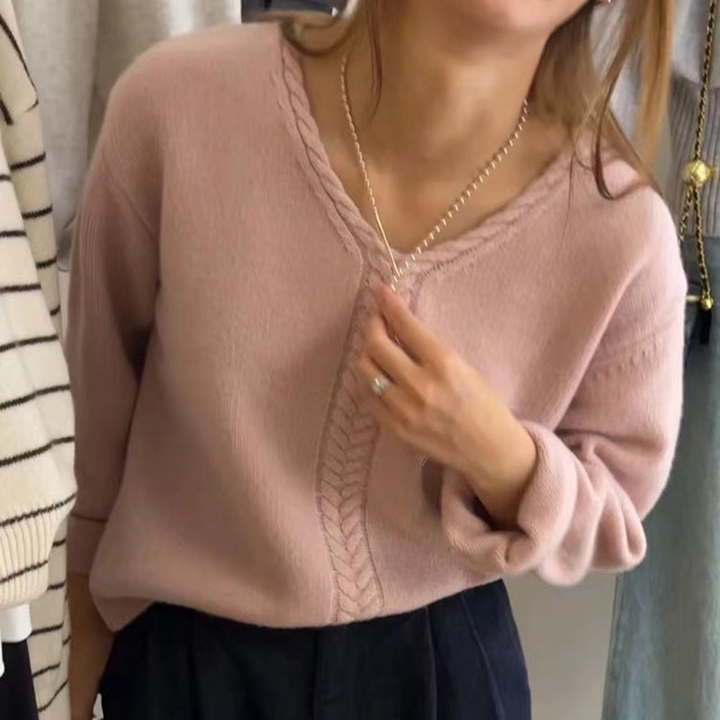 Pull femme surdimensionné à col en V avec texture en fine maille Chic & Stil