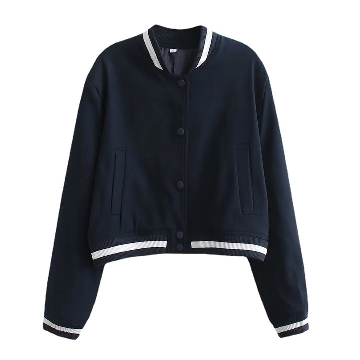 Veste bomber à la mode pour femmes avec des poignets en tricot contrastants et des poches pratiques
