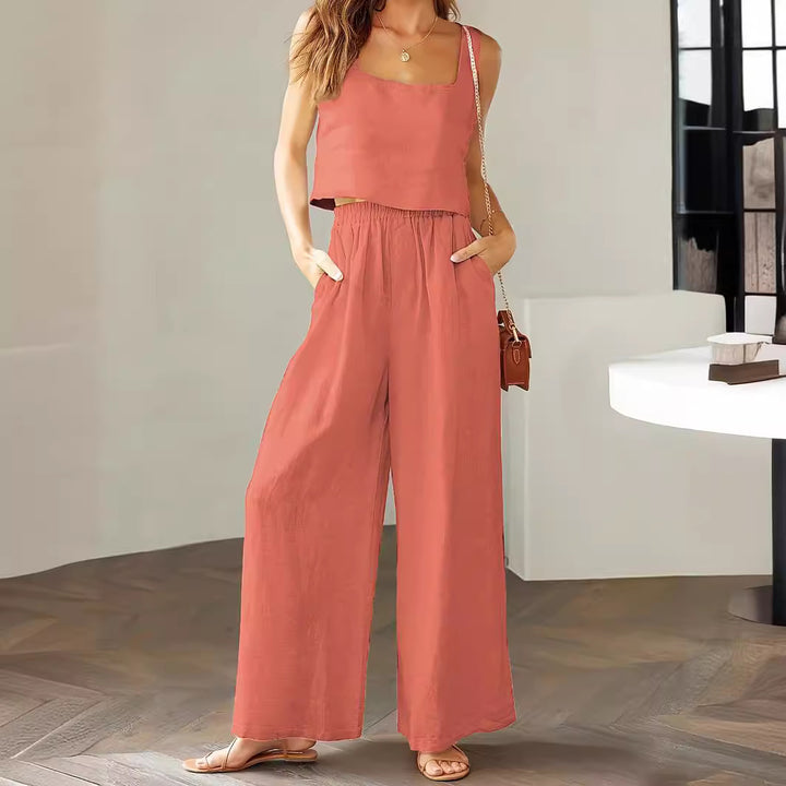 Ladies airy jumpsuit with wide legs and adjustable waist Lune London
