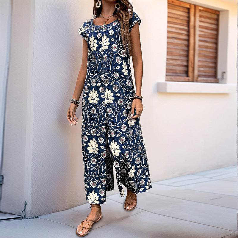 Women Floral Print Wide Leg Jumpsuit Lune London