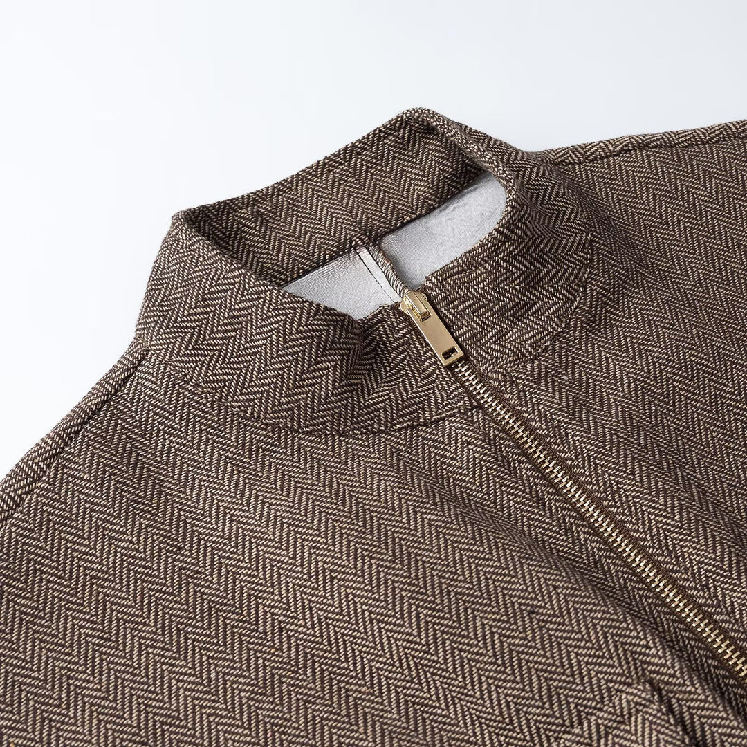 Women's short-sleeved tailored transition jacket with zipper, drawstring, and patch chest pockets Amarae