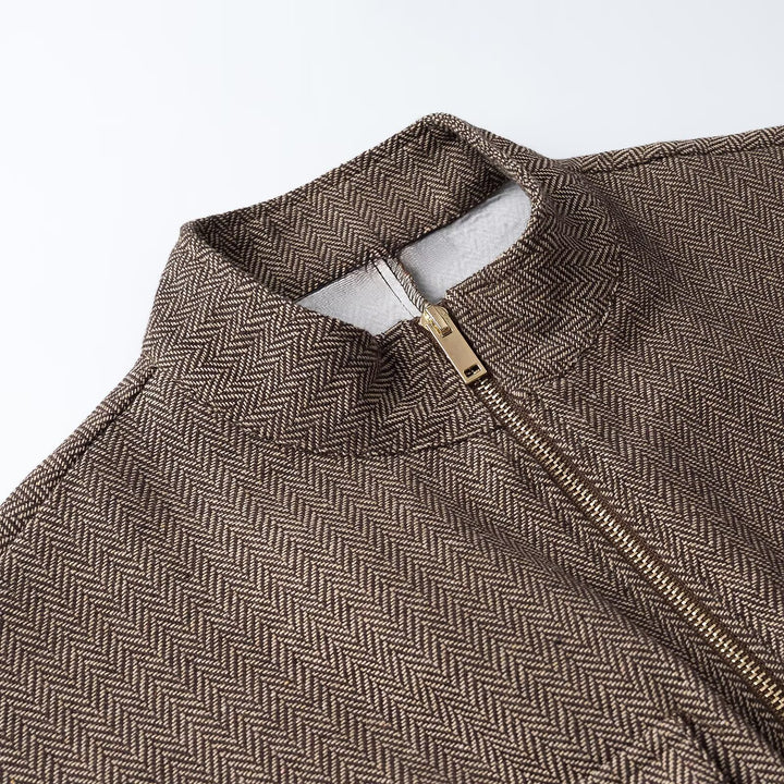 Women's short-sleeved tailored transition jacket with zipper, drawstring, and patch chest pockets Amarae