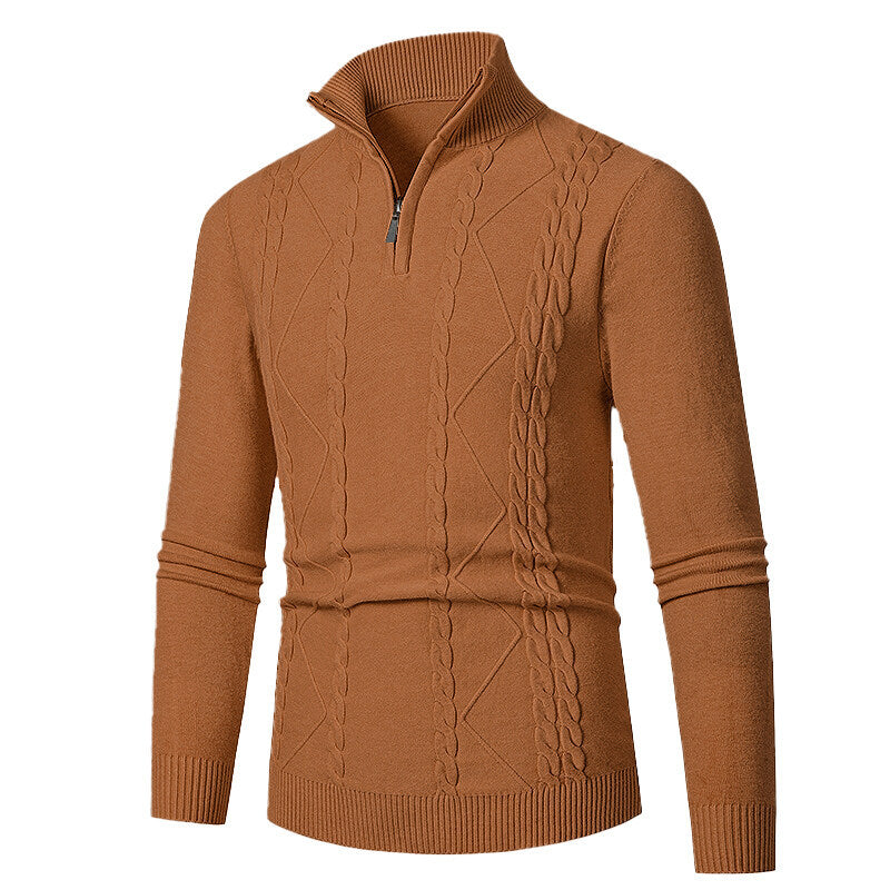 Knitted pullover for men with high collar and cable pattern Lune London