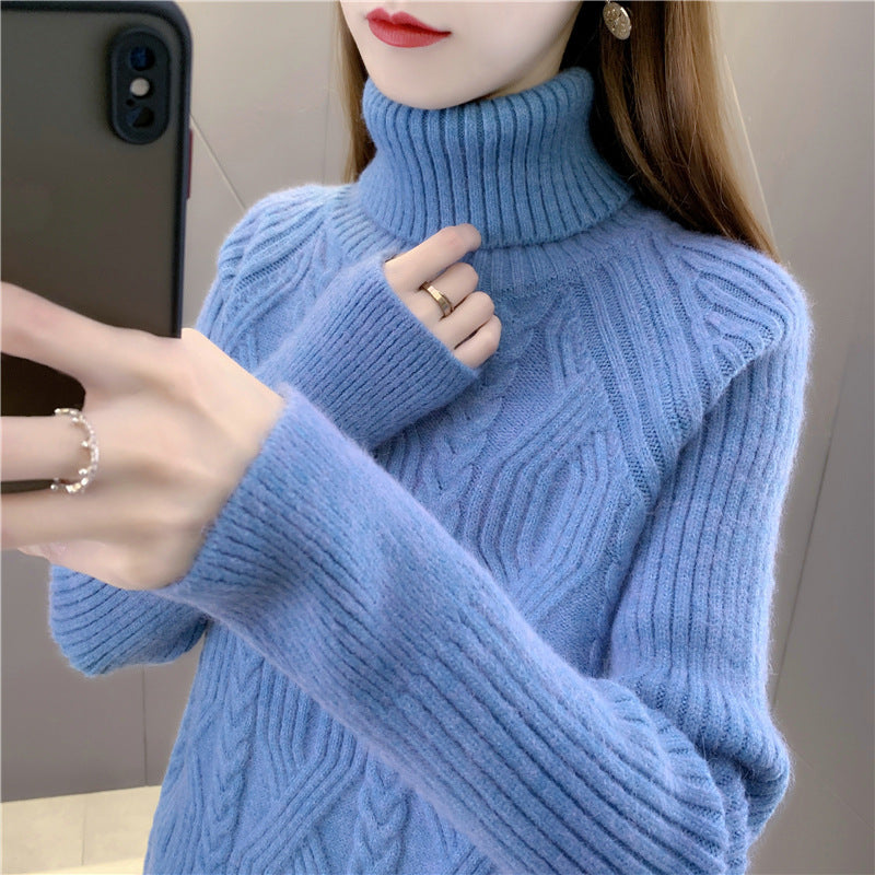 Women's turtleneck pullover with textured cable knit pattern and long sleeves Lune London