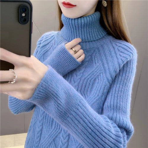 Women's turtleneck pullover with textured cable knit pattern and long sleeves Amarae