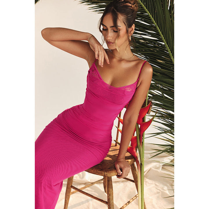 Ladies Elegant Maxi Dress with Refined Ruffle Details and Adjustable Straps Lune London