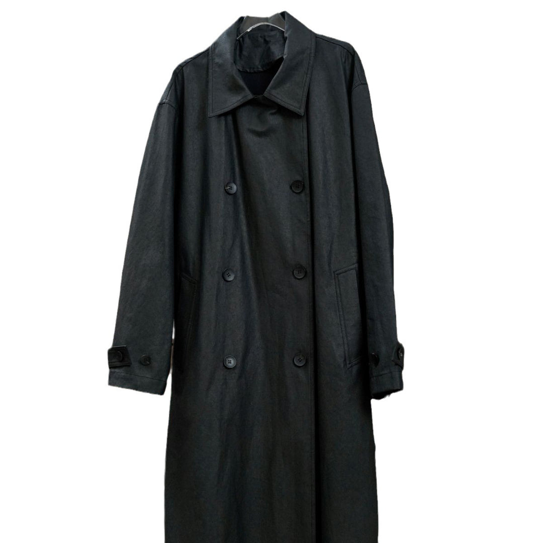 Women’s Long Oversize Trench Coat made of Cotton Blend with Lapel Collar and Waist Belt Amarae