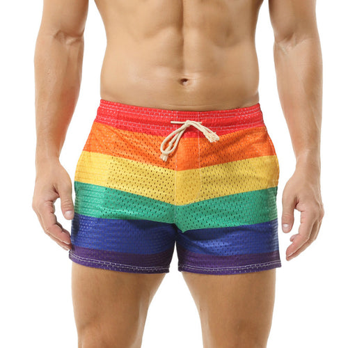 Shorts de bain pour hommes avec un matériau en maille respirant et un motif de rainbow coloré Amarae