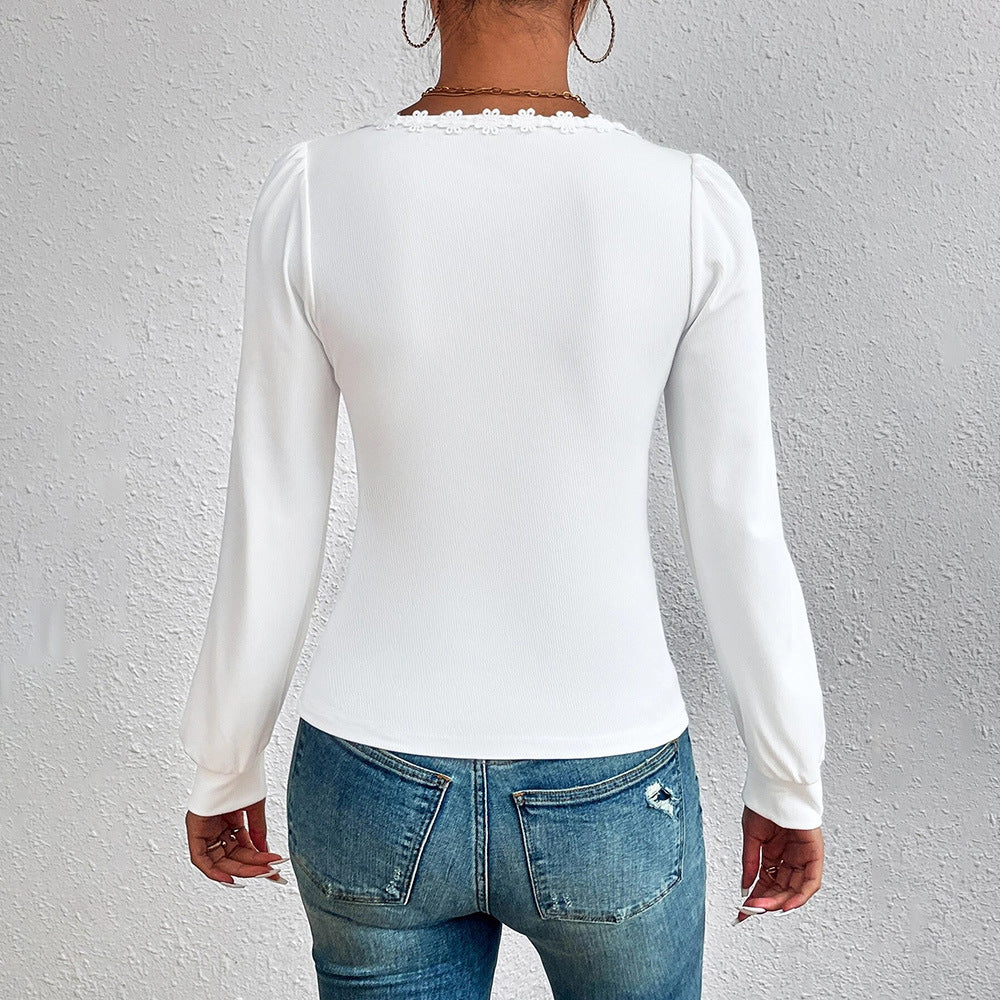Chemisier à manches longues pour femmes avec décoration en volants élégante et silhouette ajustée Chic & Stil