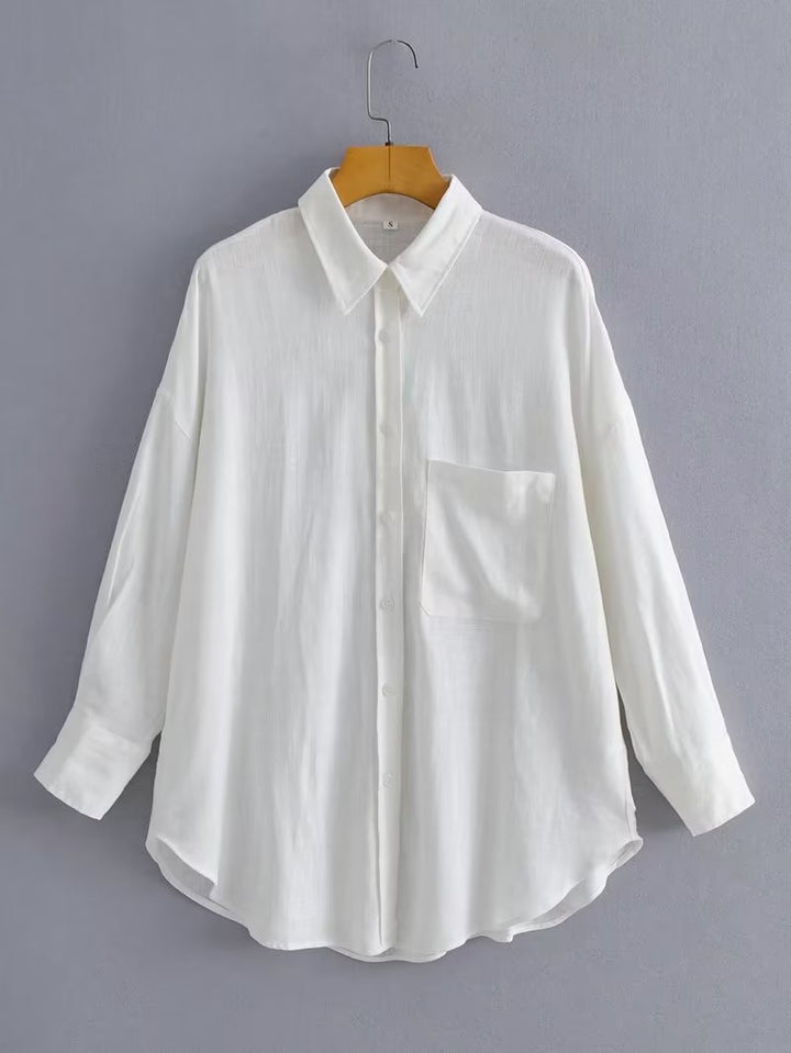 Chemise Blouse Oversized Décontractée Femme avec Poche Poitrine et Structure Subtile Chic & Stil