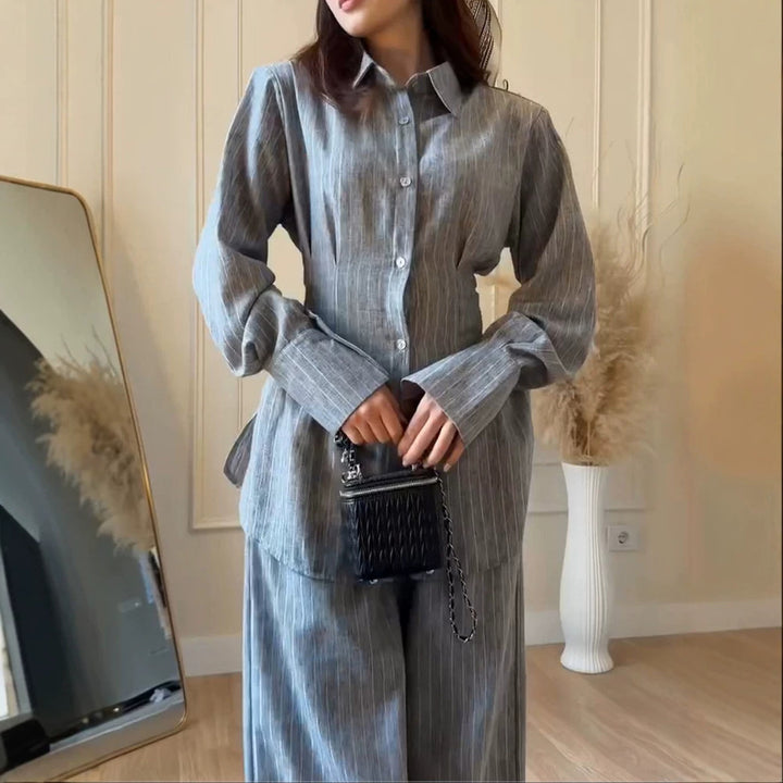 Women's Lightweight Linen Loungewear Set with Oversized Shirt and Wide Leg Pants Amarae