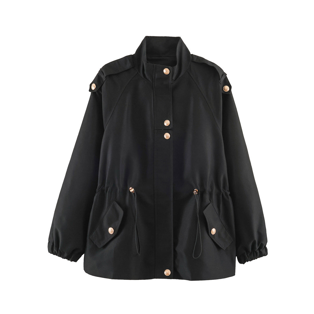 Women's short jacket in utility style with drawstring, raglan sleeves and metal button placket Amarae